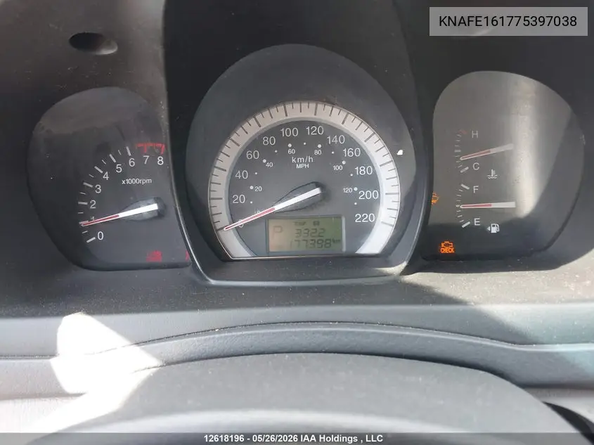 2007 Kia Spectra5 VIN: KNAFE161775397038 Lot: 12618196