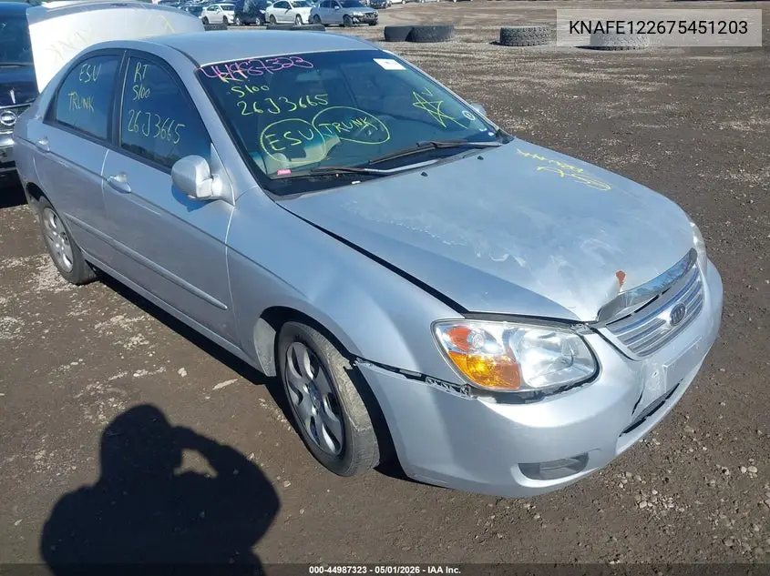 2007 Kia Spectra Ex VIN: KNAFE122675451203 Lot: 44987323