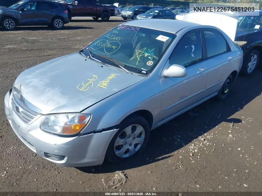 2007 Kia Spectra Ex VIN: KNAFE122675451203 Lot: 44987323
