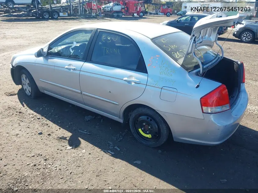 2007 Kia Spectra Ex VIN: KNAFE122675451203 Lot: 44987323
