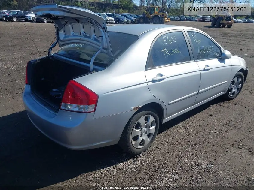 2007 Kia Spectra Ex VIN: KNAFE122675451203 Lot: 44987323