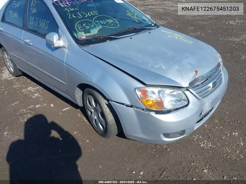 2007 Kia Spectra Ex VIN: KNAFE122675451203 Lot: 44987323