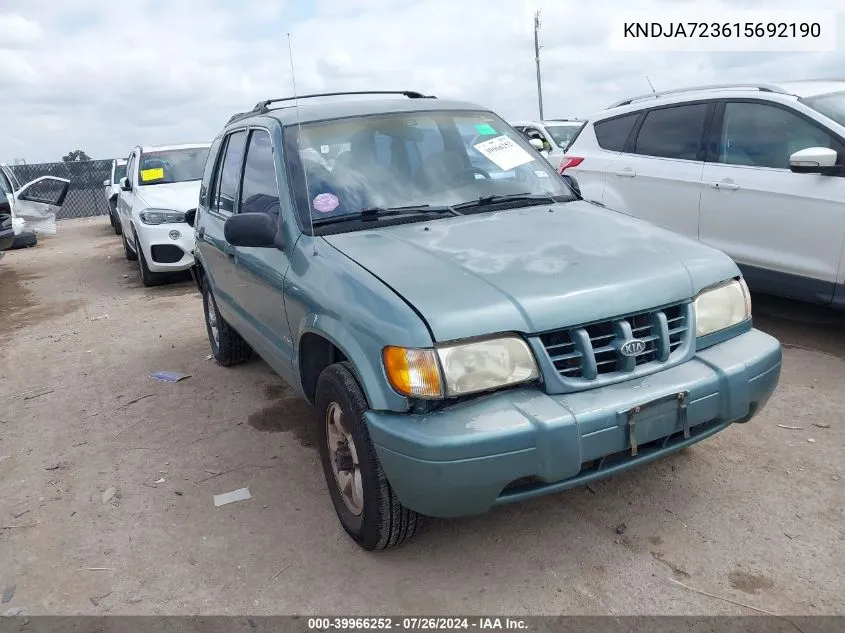 2001 Kia Sportage VIN: KNDJA723615692190 Lot: 39966252