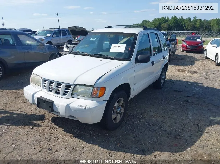 2001 Kia Sportage Ex/Limited VIN: KNDJA723815031292 Lot: 40149711