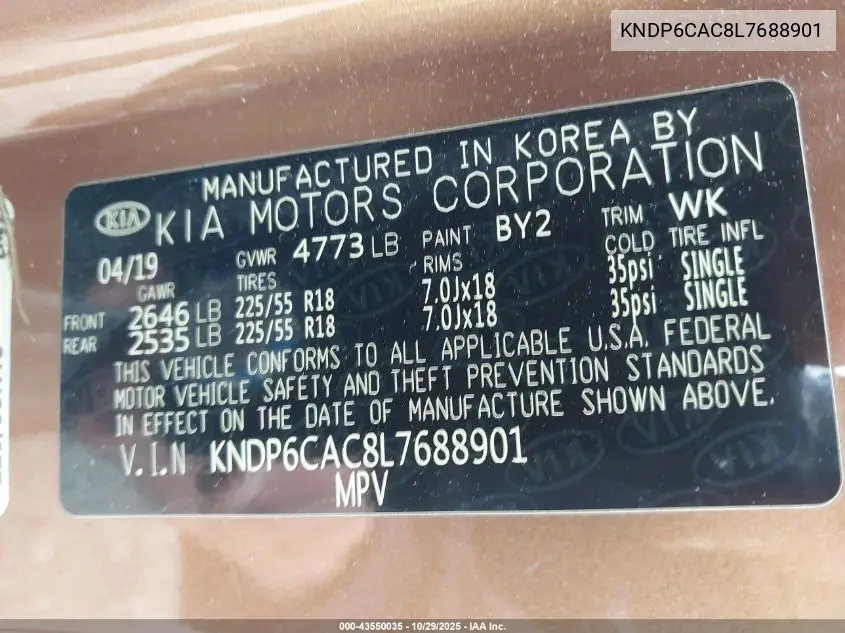KNDP6CAC8L7688901 2020 Kia Sportage S