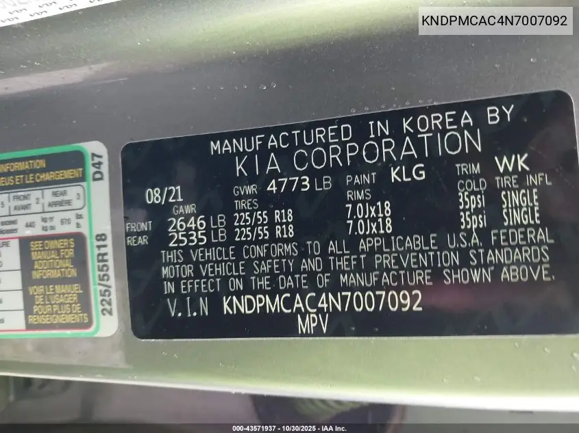KNDPMCAC4N7007092 2022 Kia Sportage Lx
