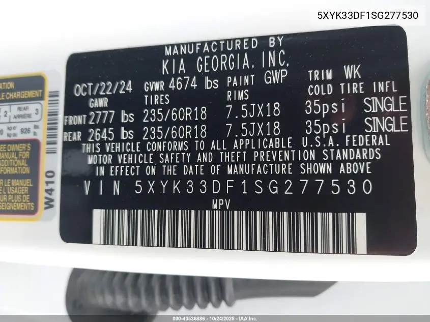5XYK33DF1SG277530 2025 Kia Sportage Ex