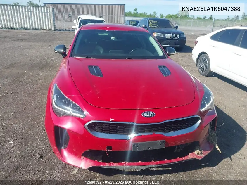 2019 Kia Stinger Gt-Line VIN: KNAE25LA1K6047388 Lot: 12600592