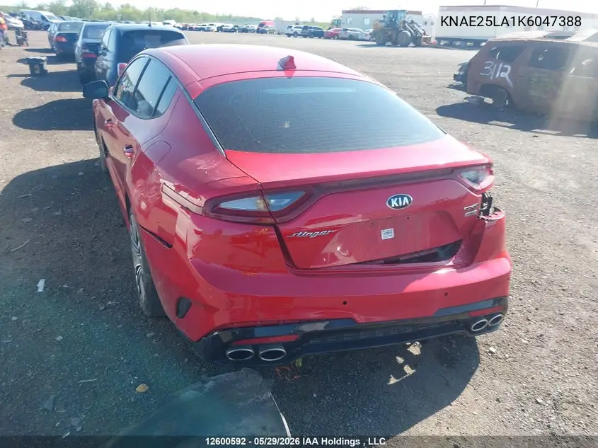 2019 Kia Stinger Gt-Line VIN: KNAE25LA1K6047388 Lot: 12600592
