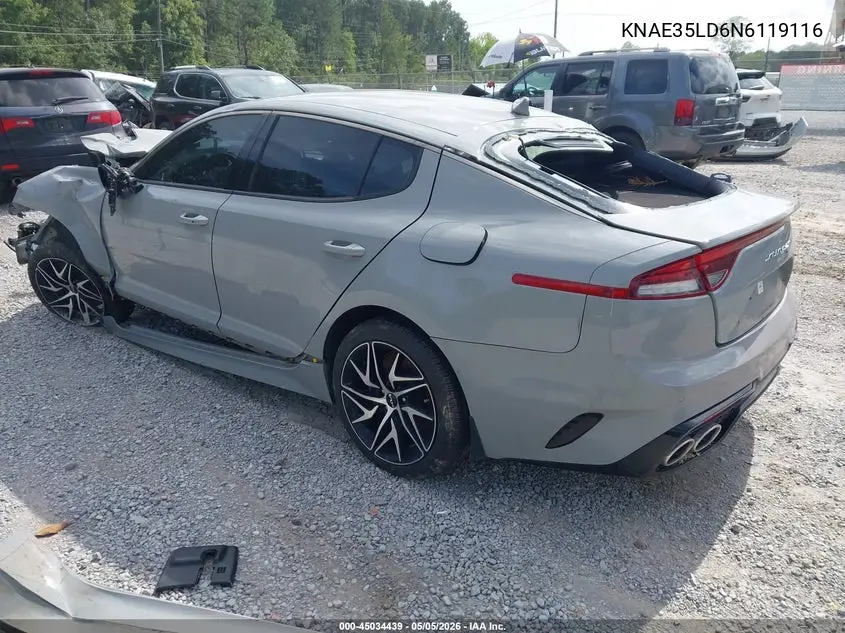 2022 Kia Stinger Gt-Line VIN: KNAE35LD6N6119116 Lot: 45034439