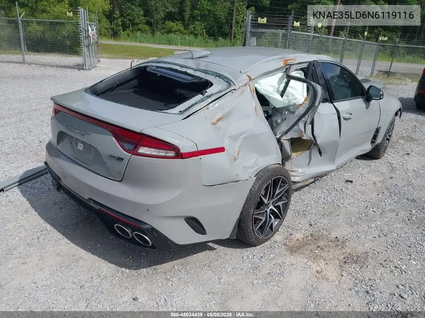 2022 Kia Stinger Gt-Line VIN: KNAE35LD6N6119116 Lot: 45034439
