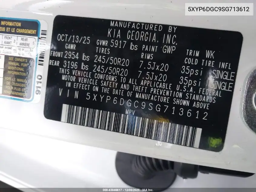 5XYP6DGC9SG713612 2025 Kia Telluride S