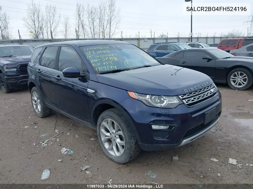 2015 Land Rover Discovery Sport Hse VIN: SALCR2BG4FH524196 Lot: 11997033