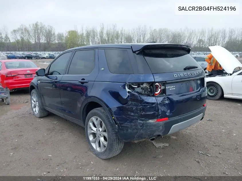 2015 Land Rover Discovery Sport Hse VIN: SALCR2BG4FH524196 Lot: 11997033