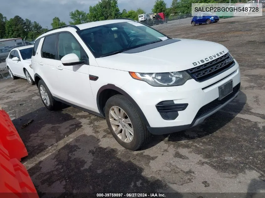 2016 Land Rover Discovery Sport Se VIN: SALCP2BG0GH548728 Lot: 39759897