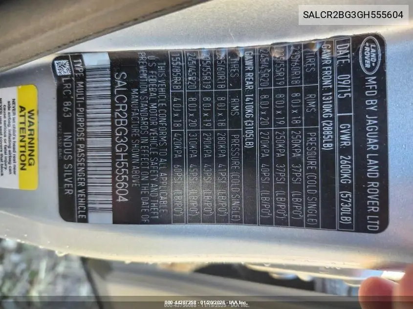 SALCR2BG3GH555604 2016 Land Rover Discovery Sport Hse