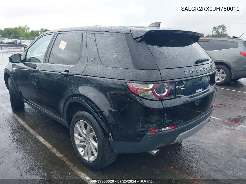 2018 Land Rover Discovery Sport Hse VIN: SALCR2RX0JH750010 Lot: 39960020