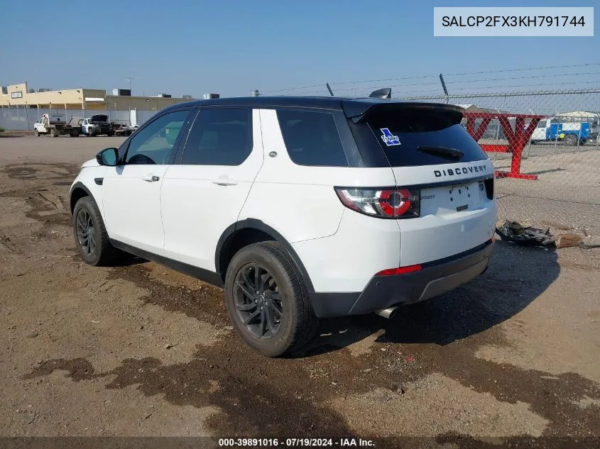 2019 Land Rover Discovery Sport Se VIN: SALCP2FX3KH791744 Lot: 39891016