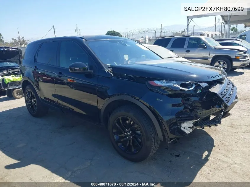 2019 Land Rover Discovery Sport Se VIN: SALCP2FX7KH807699 Lot: 40071679