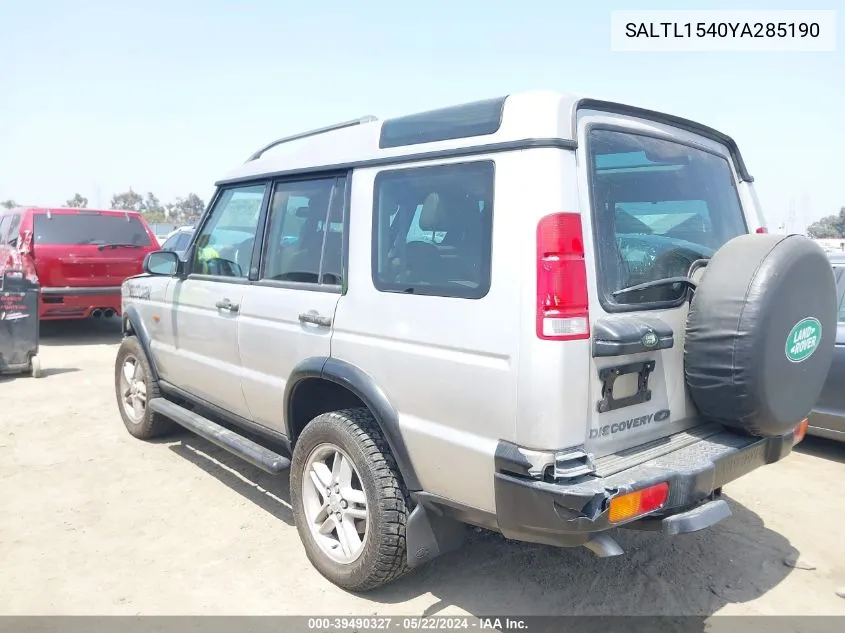 2000 Land Rover Discovery Series Ii Cloth/Series Ii Leather VIN: SALTL1540YA285190 Lot: 39490327