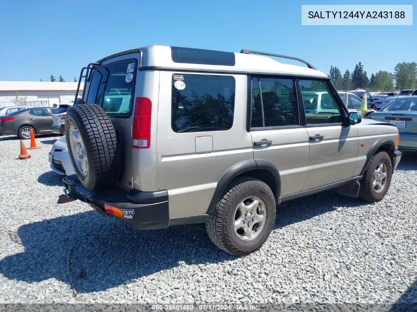 2000 Land Rover Discovery Series Ii Cloth/Series Ii Leather VIN: SALTY1244YA243188 Lot: 39851460