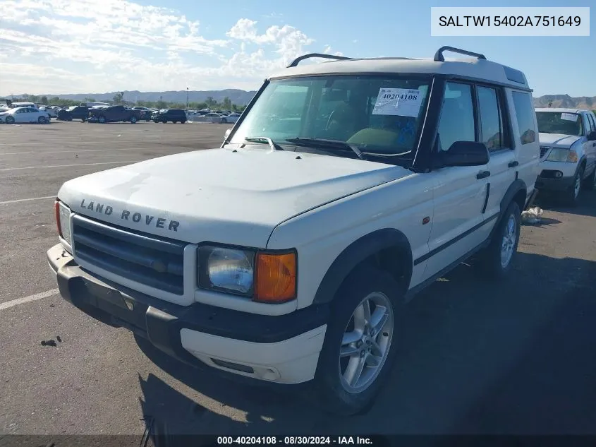 2002 Land Rover Discovery Series Ii Se VIN: SALTW15402A751649 Lot: 40204108