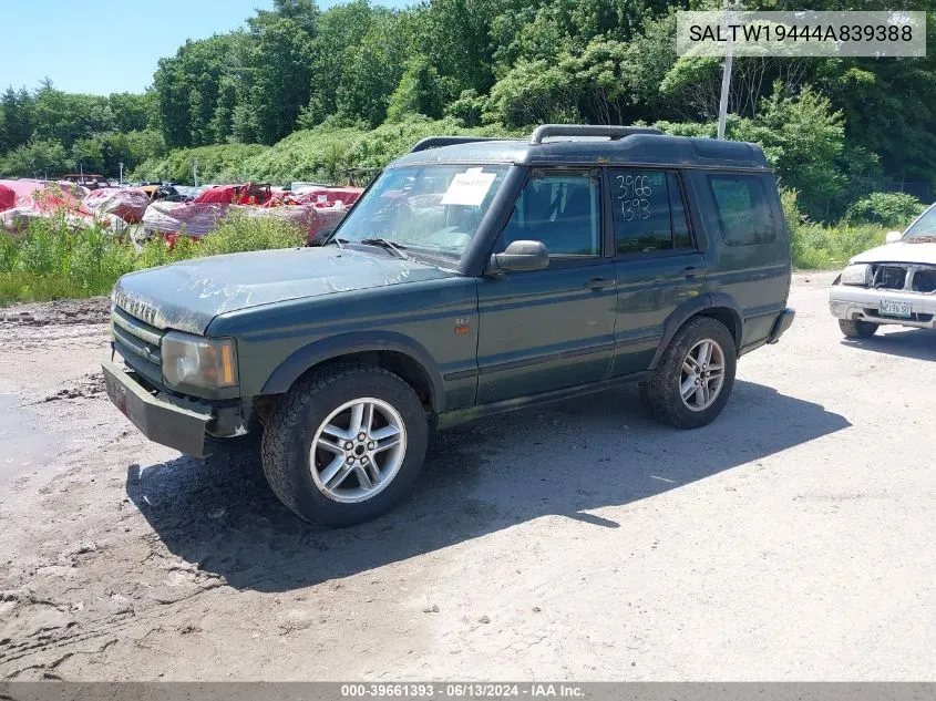 2004 Land Rover Discovery Se VIN: SALTW19444A839388 Lot: 39661393