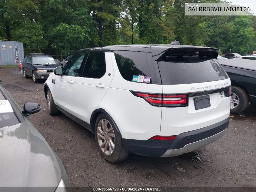 2017 Land Rover Discovery Hse VIN: SALRRBBV8HA038124 Lot: 39566729