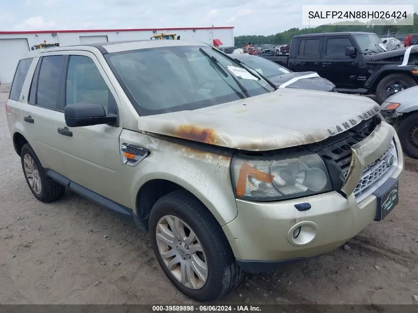 2008 Land Rover Lr2 Se VIN: SALFP24N88H026424 Lot: 39589898