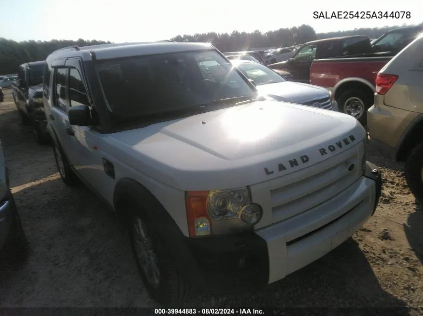 2005 Land Rover Lr3 Se VIN: SALAE25425A344078 Lot: 39944883