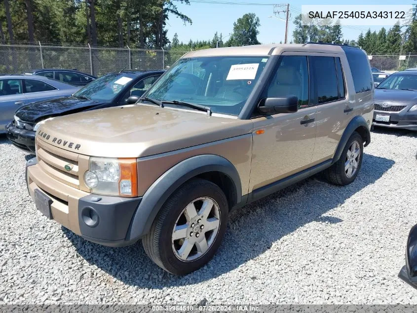 2005 Land Rover Lr3 Hse VIN: SALAF25405A343122 Lot: 39954518