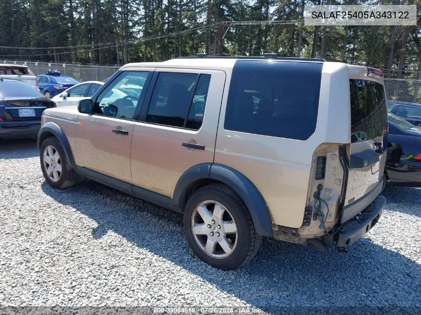 2005 Land Rover Lr3 Hse VIN: SALAF25405A343122 Lot: 39954518