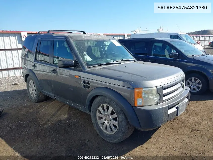 2005 Land Rover Lr3 Se VIN: SALAE25475A321380 Lot: 40272232