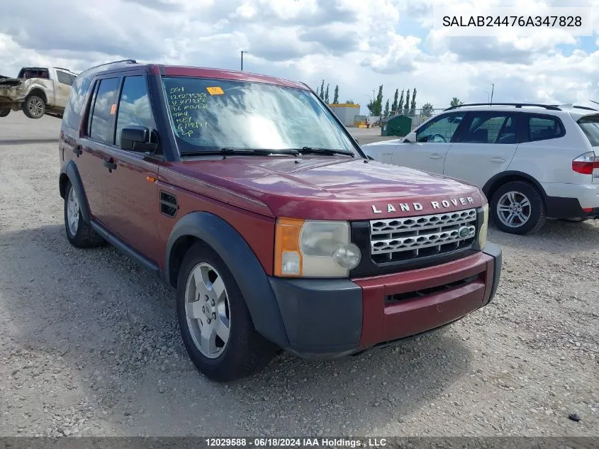 2006 Land Rover Lr3 VIN: SALAB24476A347828 Lot: 12029588