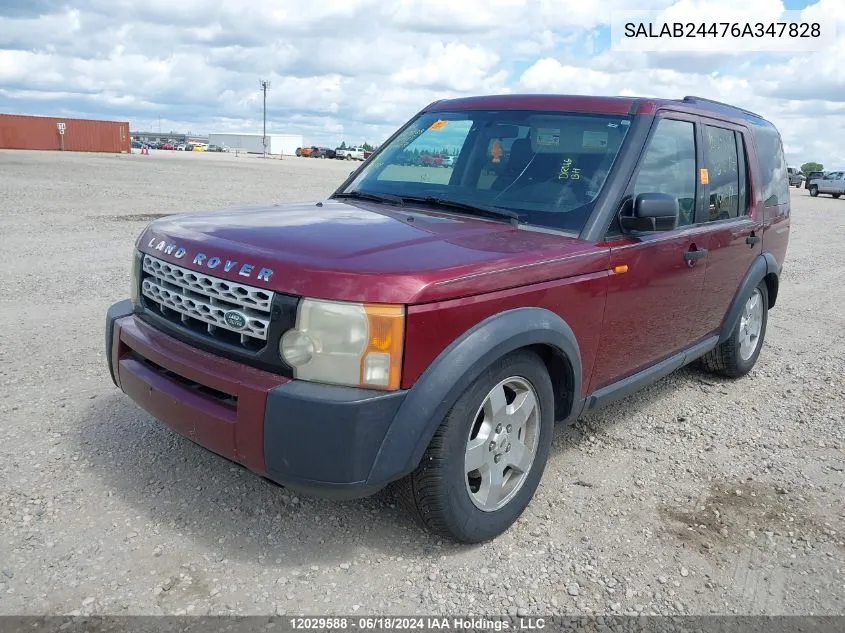 2006 Land Rover Lr3 VIN: SALAB24476A347828 Lot: 12029588