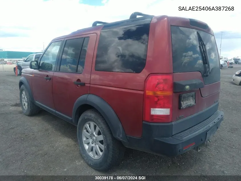 2006 Land Rover Lr3 Se VIN: SALAE25406A387268 Lot: 30039178