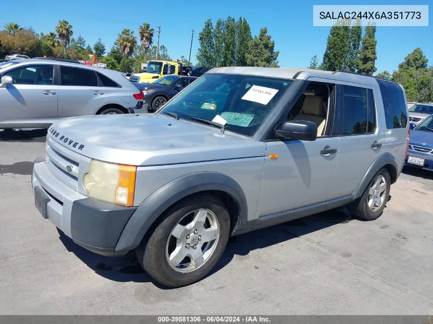 2006 Land Rover Lr3 V6 VIN: SALAC244X6A351773 Lot: 39581306