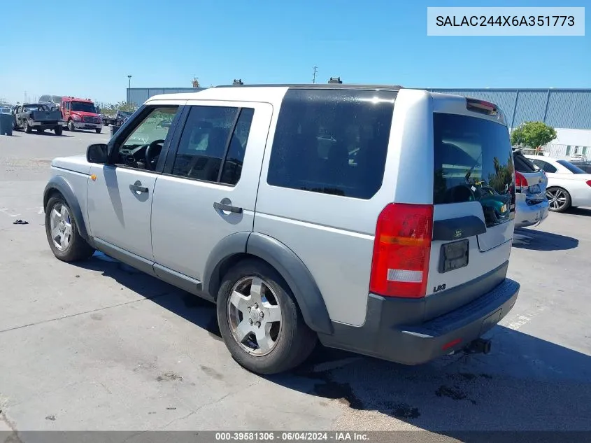 2006 Land Rover Lr3 V6 VIN: SALAC244X6A351773 Lot: 39581306