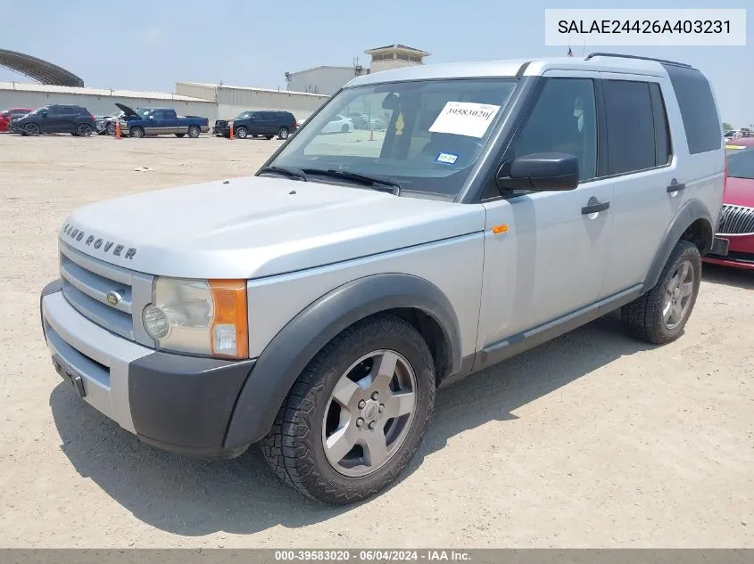 SALAE24426A403231 2006 Land Rover Lr3 V6