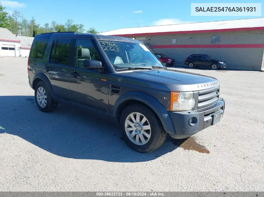 2006 Land Rover Lr3 V8 Se VIN: SALAE25476A361931 Lot: 39622723