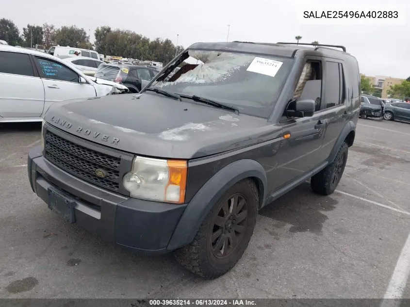 2006 Land Rover Lr3 V8 Se VIN: SALAE25496A402883 Lot: 39635214