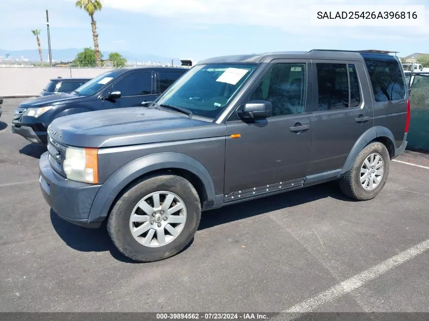 2006 Land Rover Lr3 V8 Se VIN: SALAD25426A396816 Lot: 39894562