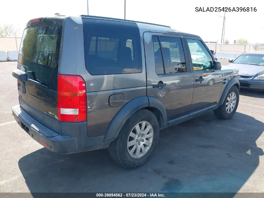 2006 Land Rover Lr3 V8 Se VIN: SALAD25426A396816 Lot: 39894562