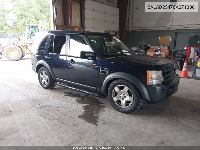 2006 Land Rover Lr3 V8 Se VIN: SALAD25476A371006 Lot: 39944256