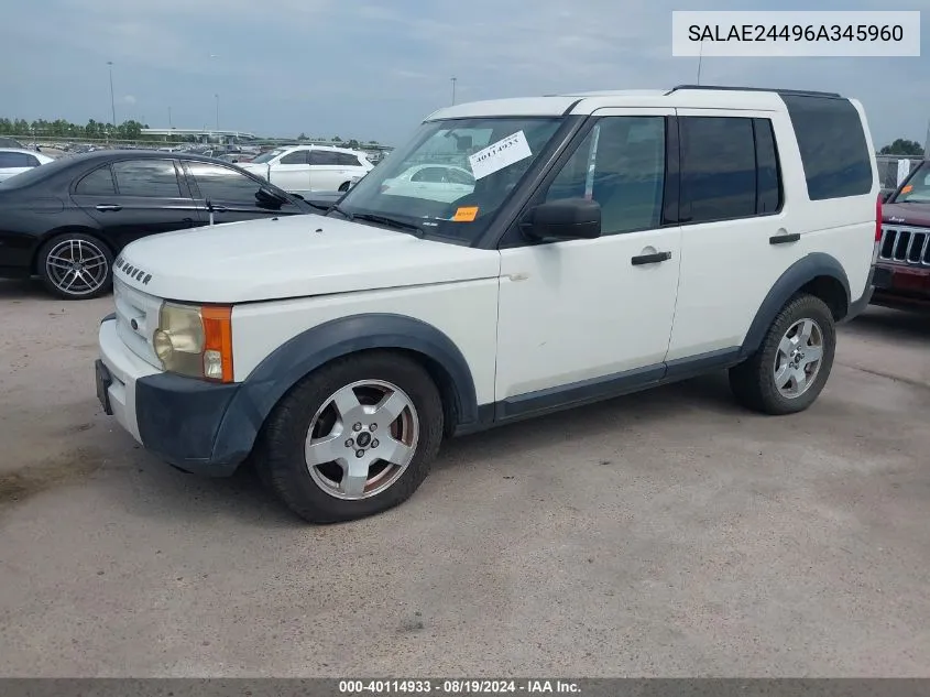 2006 Land Rover Lr3 V6 VIN: SALAE24496A345960 Lot: 40114933