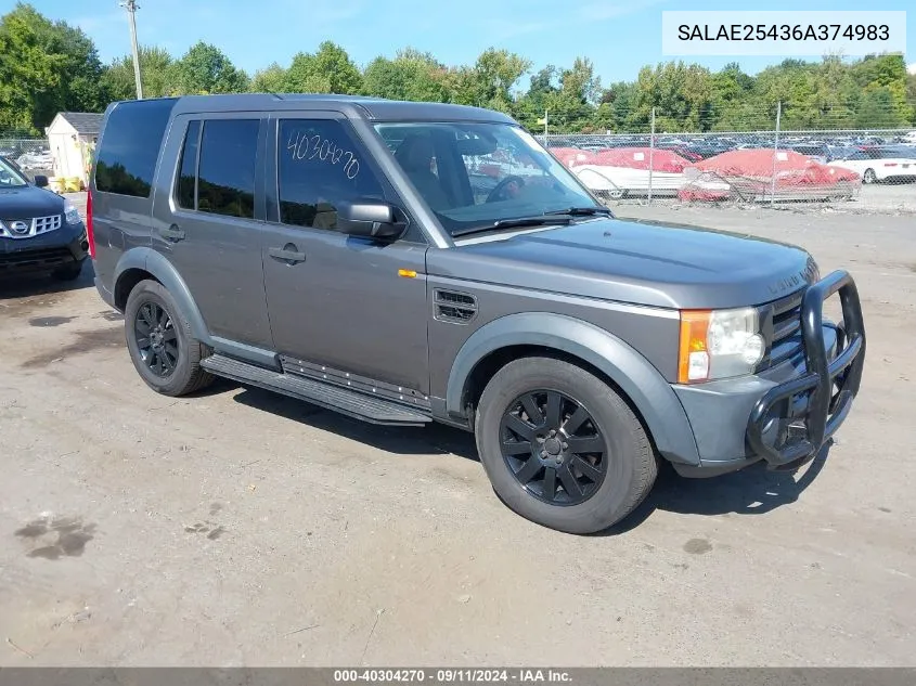 2006 Land Rover Lr3 V8 Se VIN: SALAE25436A374983 Lot: 40304270