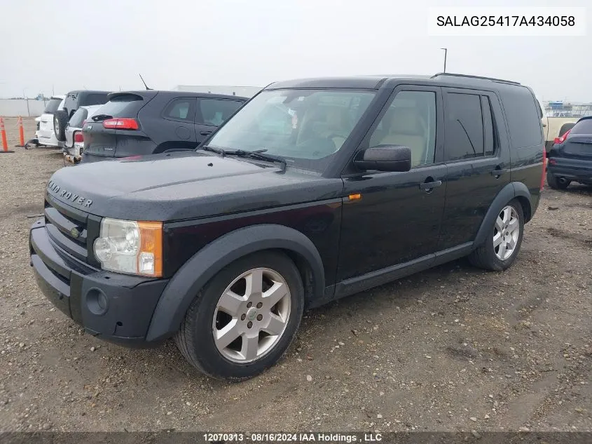 2007 Land Rover Lr3 VIN: SALAG25417A434058 Lot: 12070313