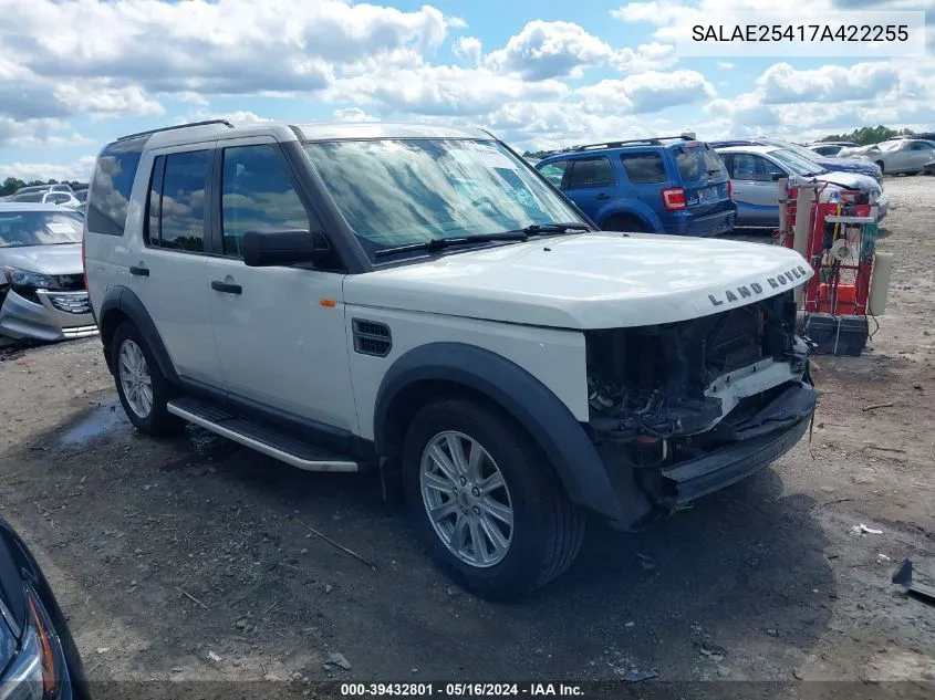 2007 Land Rover Lr3 V8 Se VIN: SALAE25417A422255 Lot: 39432801