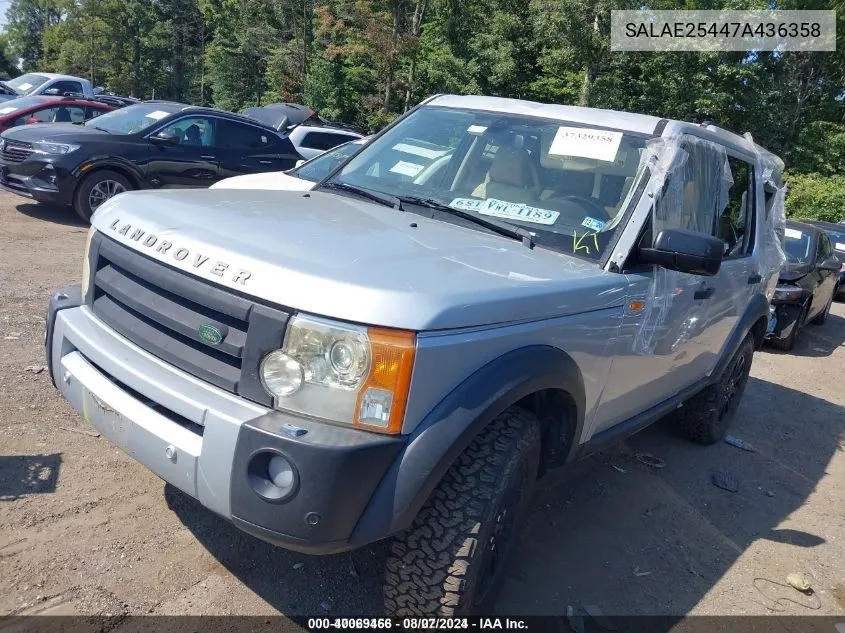 2007 Land Rover Lr3 V8 Se VIN: SALAE25447A436358 Lot: 40069466