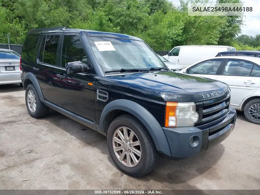 2008 Land Rover Lr3 V8 Se VIN: SALAE25498A446188 Lot: 39752999